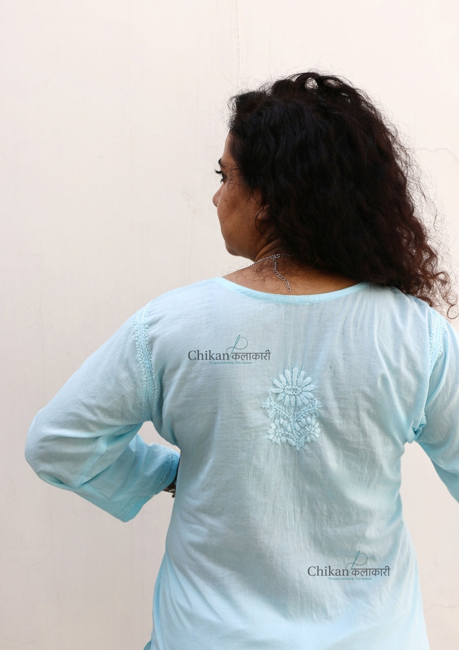 Shanaya Blue Short Chikankari Kurti