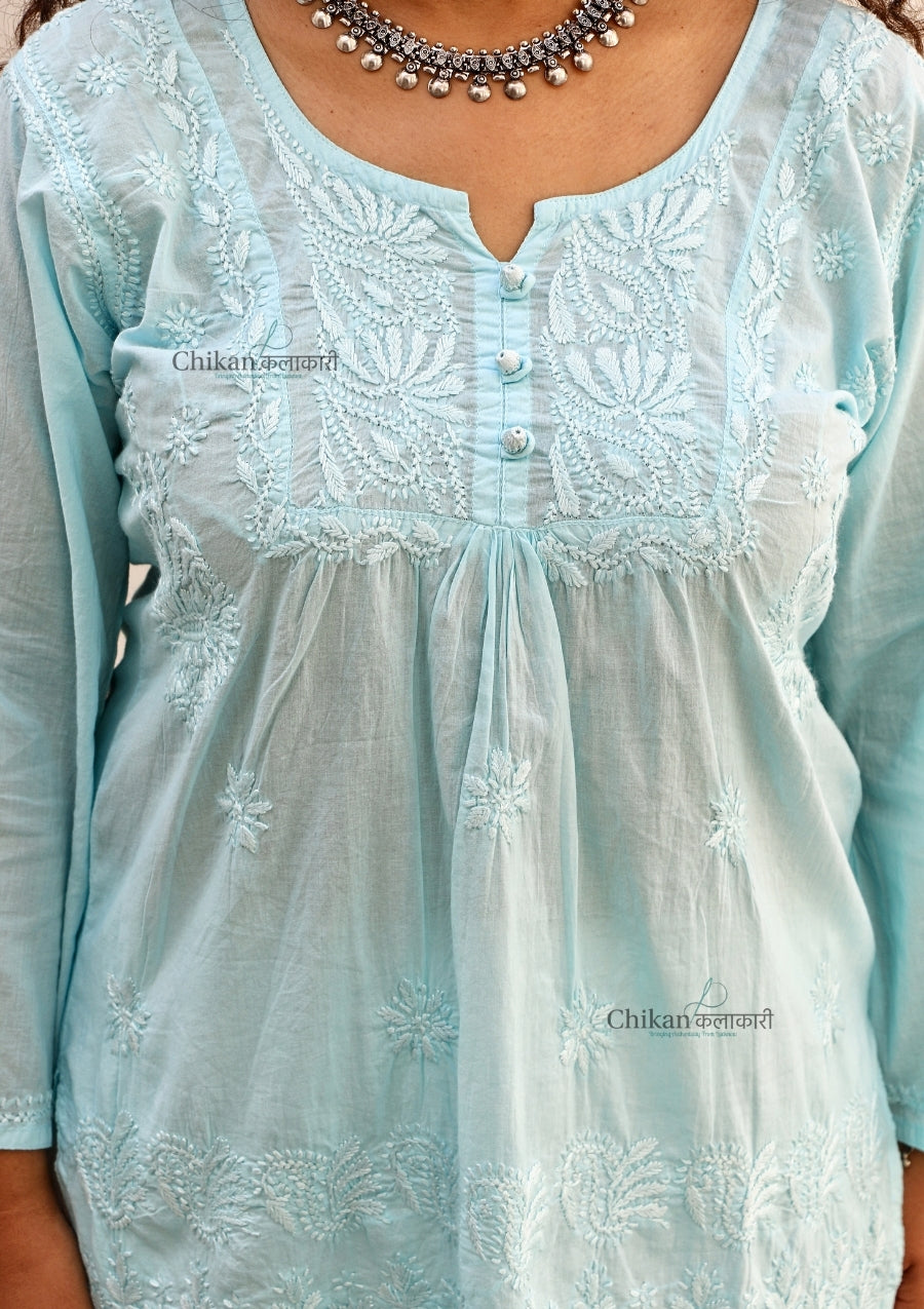 Shanaya Blue Short Chikankari Kurti