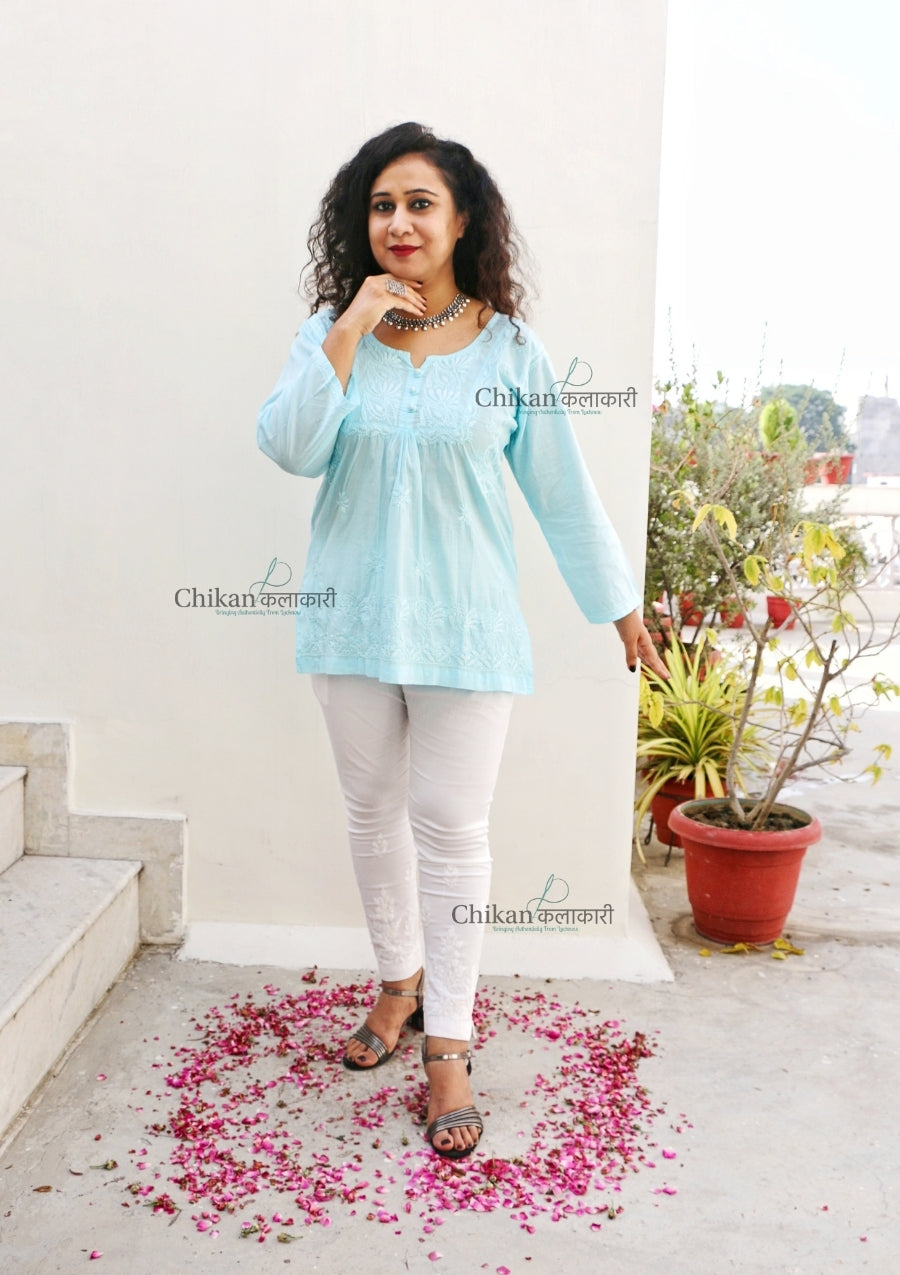 Shanaya Blue Short Chikankari Kurti