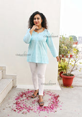 Shanaya Blue Short Chikankari Kurti