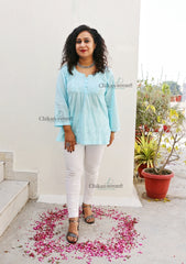 Shanaya Blue Short Chikankari Kurti