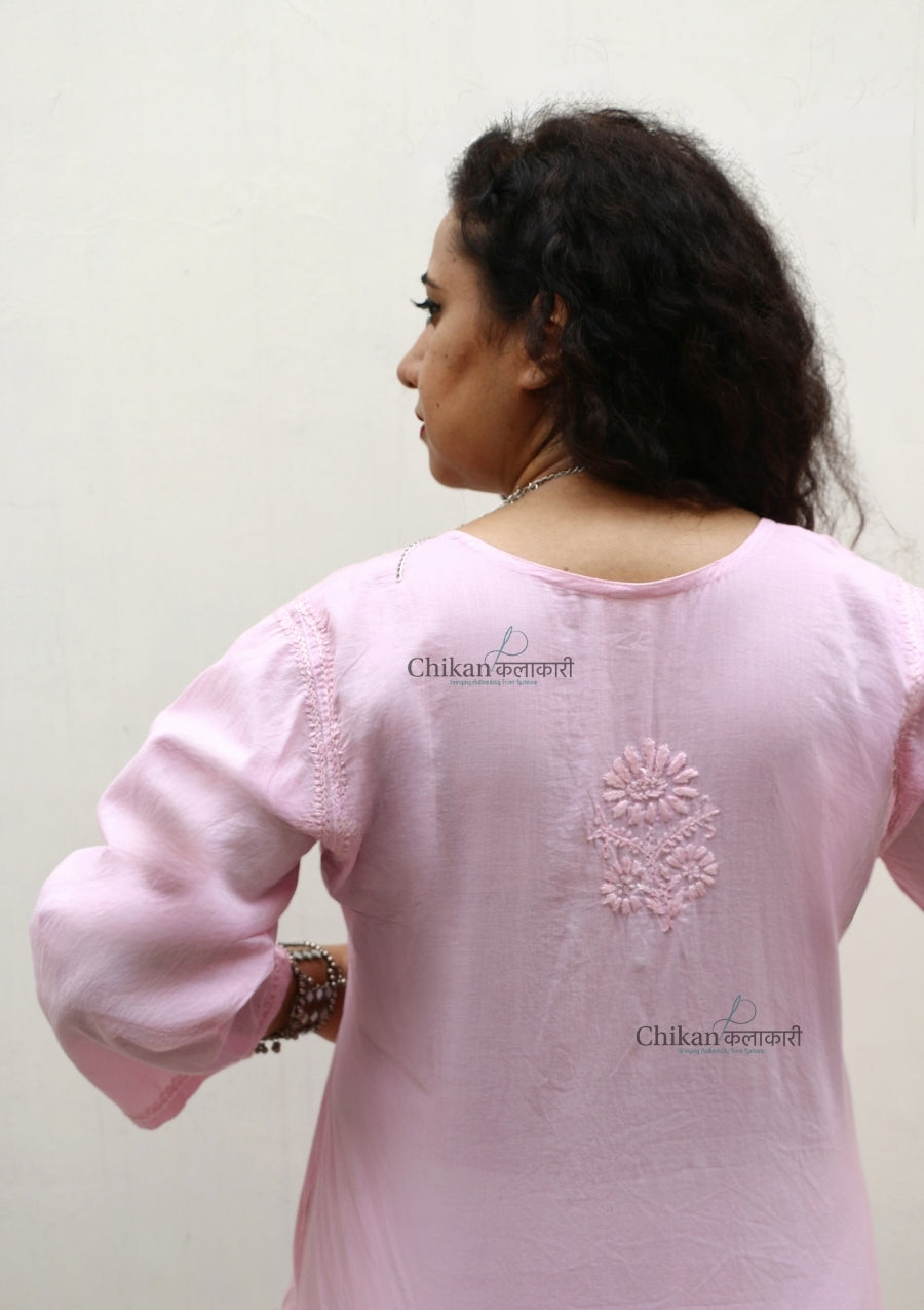 Shanaya Pink Short Chikankari Kurti