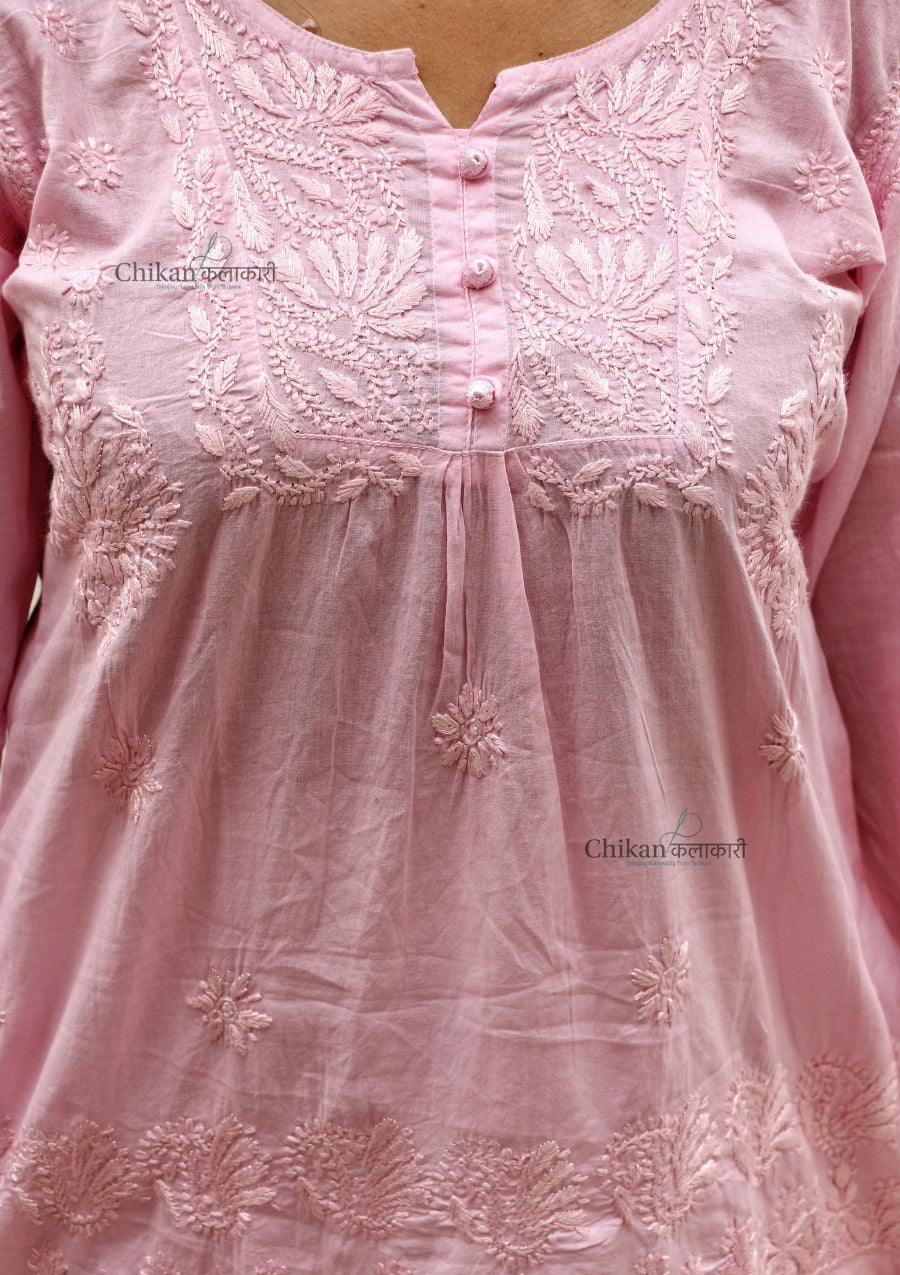 Shanaya Pink Short Chikankari Kurti