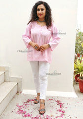 Shanaya Pink Short Chikankari Kurti