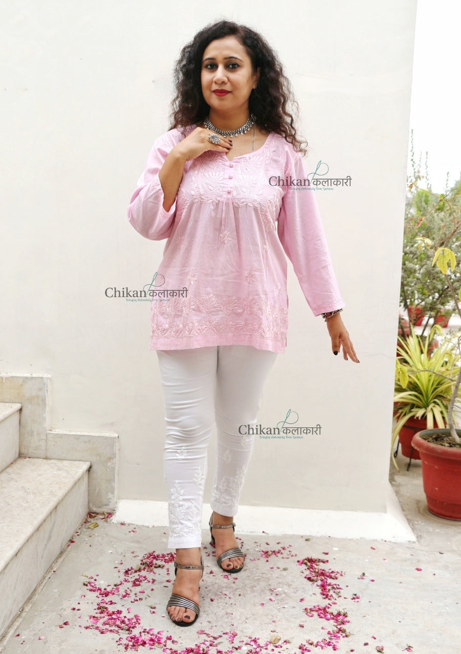 Shanaya Pink Short Chikankari Kurti