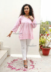 Shanaya Pink Short Chikankari Kurti