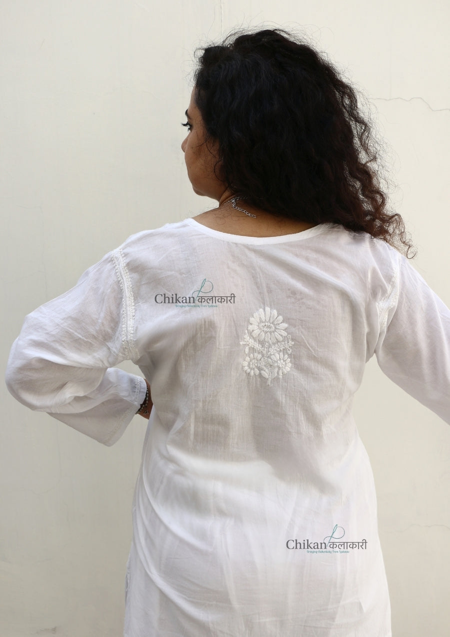 Shanaya White Short Chikankari Kurti