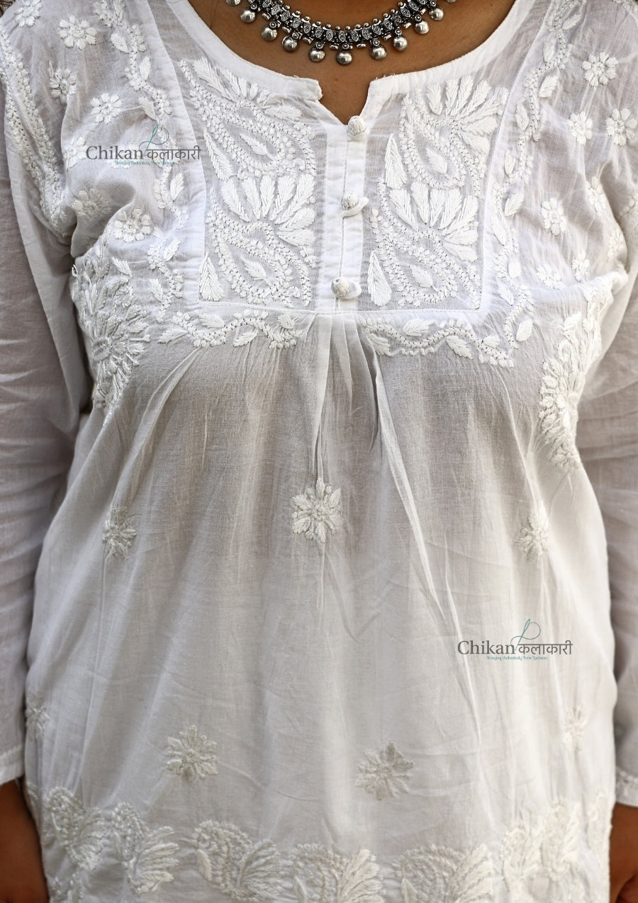 Shanaya White Short Chikankari Kurti