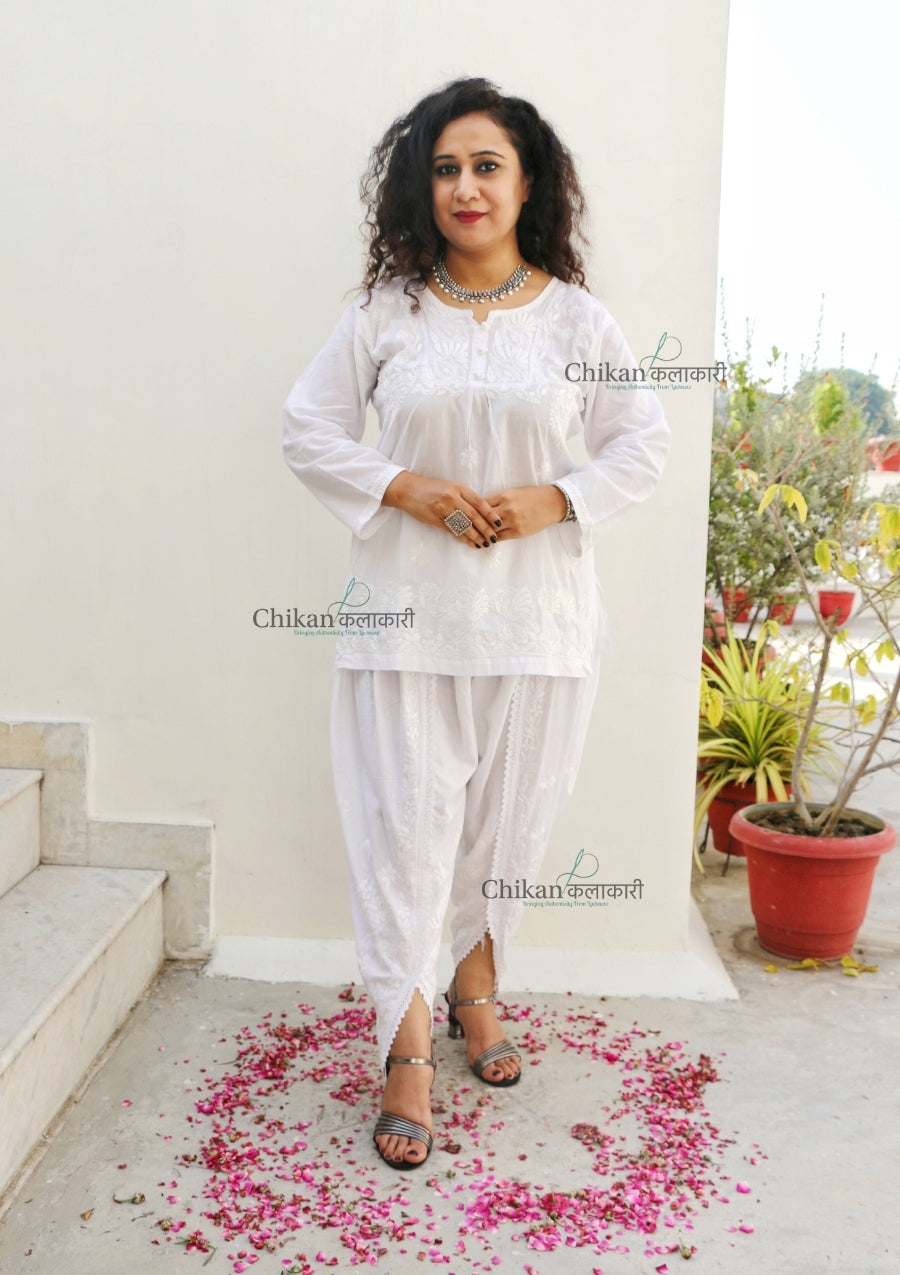 Shanaya White Short Chikankari Kurti