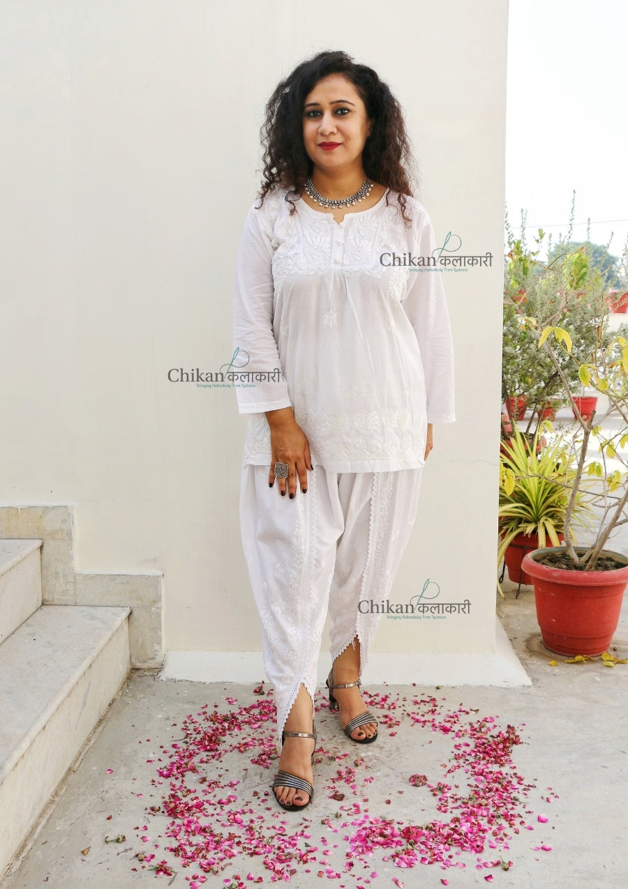 Shanaya White Short Chikankari Kurti