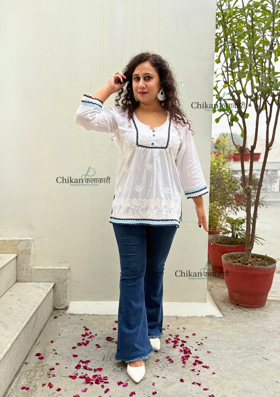 Sheena White Short Chikankari Kurti