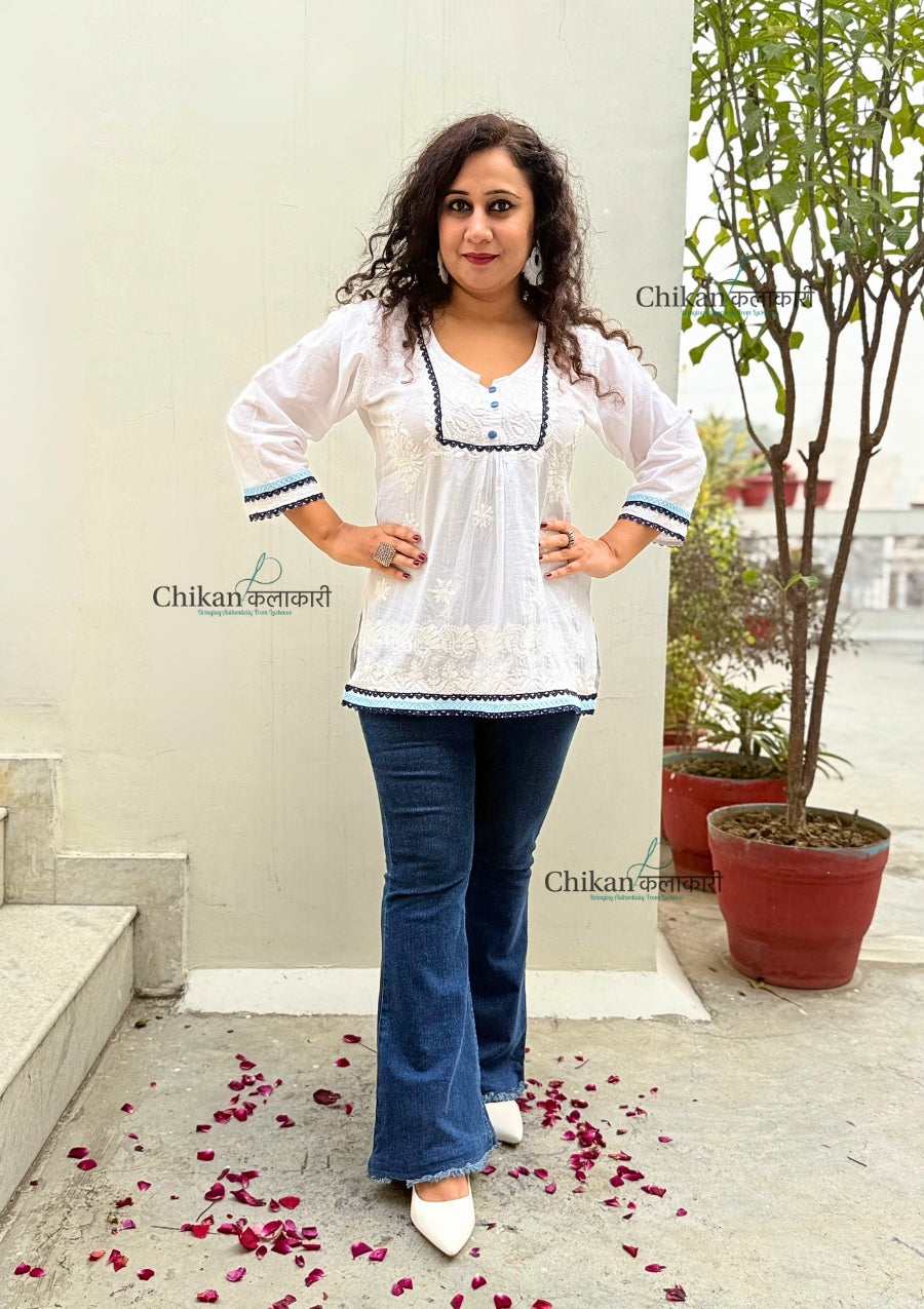 Sheena White Short Chikankari Kurti