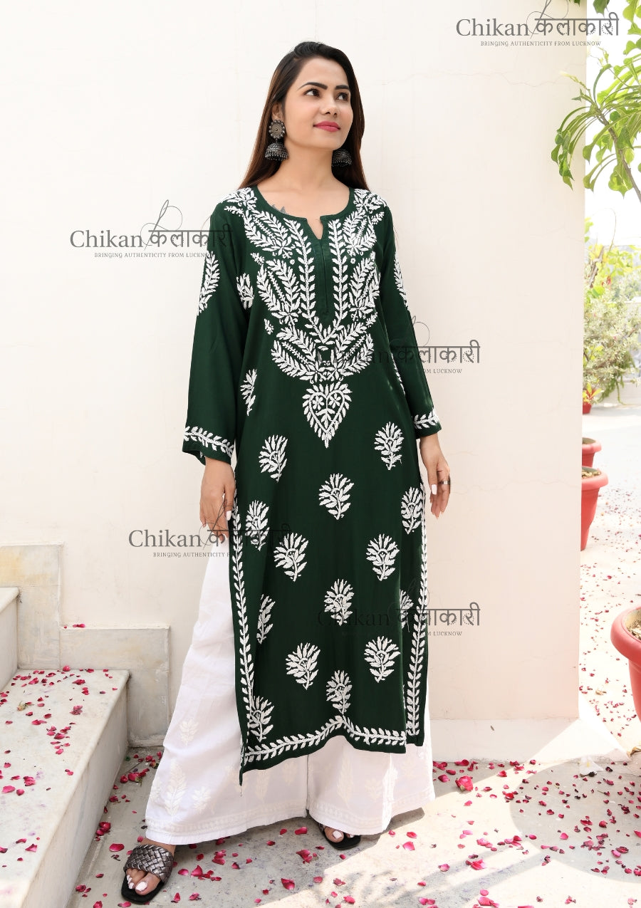 Shehnaz Modal Chikankari Kurti | chikan curry kurta | lakhnavi kurti | lucknow chikan kurti | house of chikankari