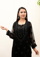 Shifa Georgette Chikankari Kurta | chikan curry kurti | lakhnavi kurti | l lucknow chikan kurta | black chikankari kurti