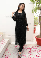 Shifa Georgette Chikankari Kurti | chikan curry kurta | lakhnavi kurti | lucknow chikan kurta | black chikankari kurti