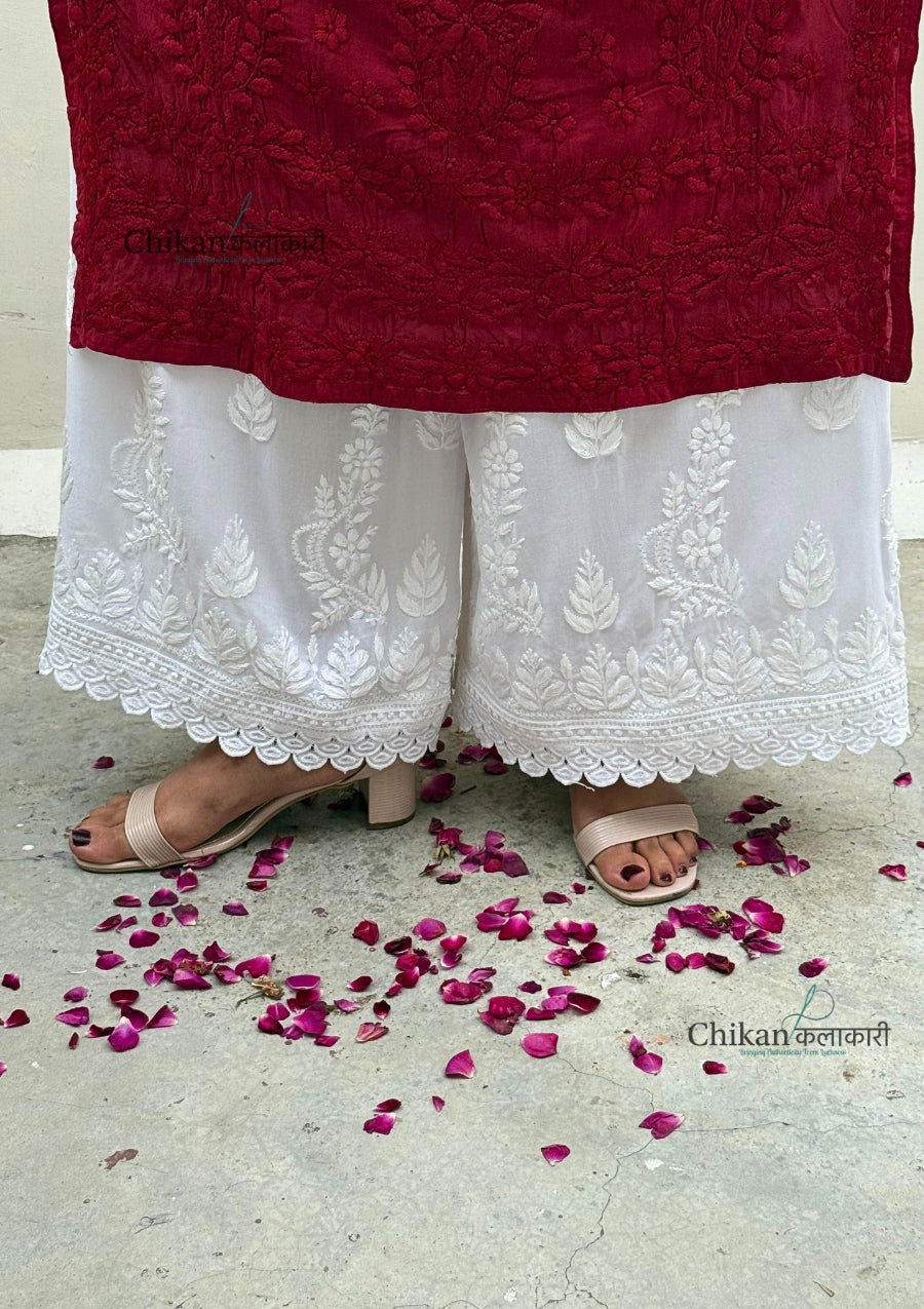 Shiza Rayon Chikankari Palazzo - Free Size Fits Up to 4XL size