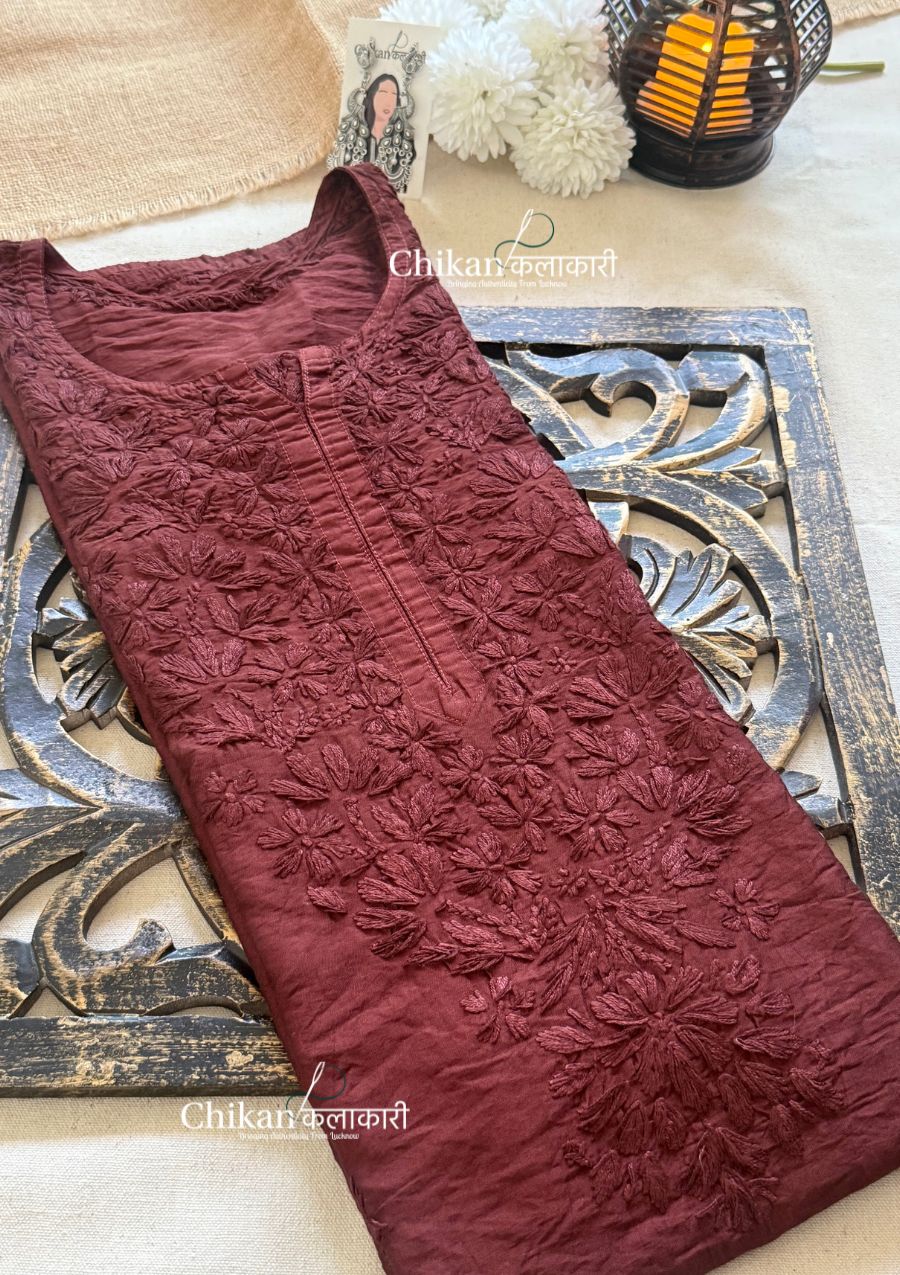 Sitara Chanderi Chikankari Kurti - Brown