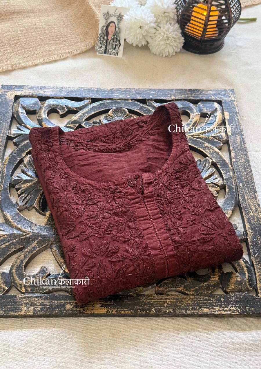 Sitara Chanderi Chikankari Kurti - Brown