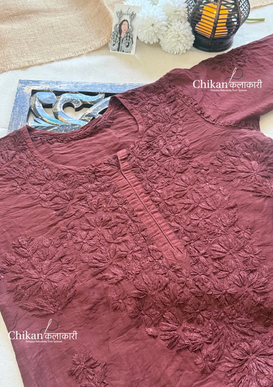 Sitara Chanderi Chikankari Kurti - Brown