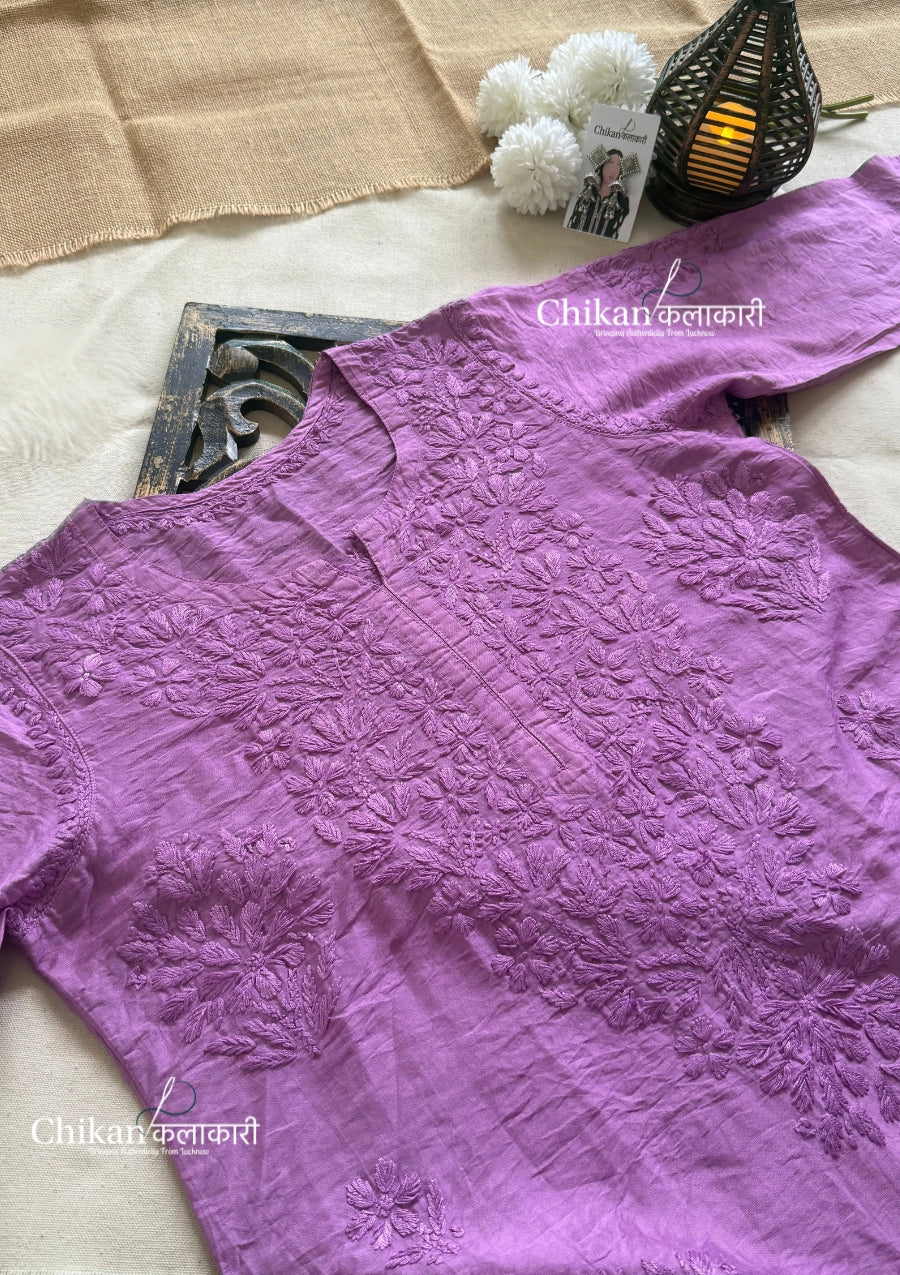 Sitara Chanderi Chikankari Kurti - Light Purple