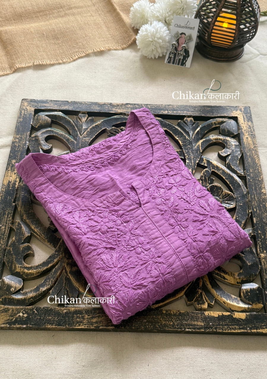 Sitara Chanderi Chikankari Kurti - Light Purple
