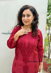 Sitara Chanderi Chikankari Kurti - Maroon