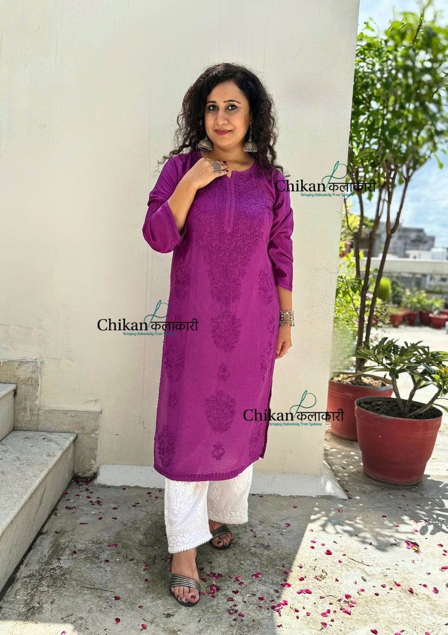 Sitara Chanderi Chikankari Kurti - Purple