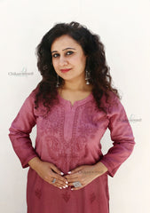 Siya Wine Chanderi Chikankari Kurti