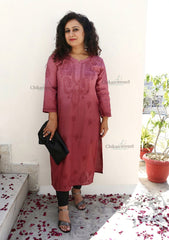 Siya Wine Chanderi Chikankari Kurti