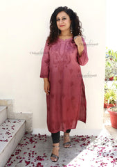 Siya Wine Chanderi Chikankari Kurti