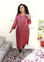 Siya Wine Chanderi Chikankari Kurti