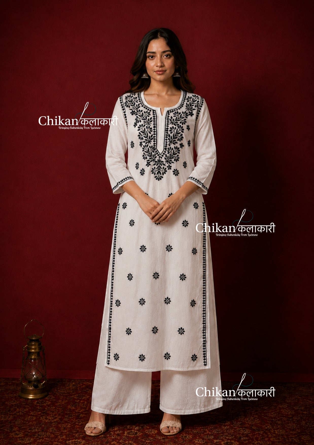 Siya White Cotton White Chikankari Kurti