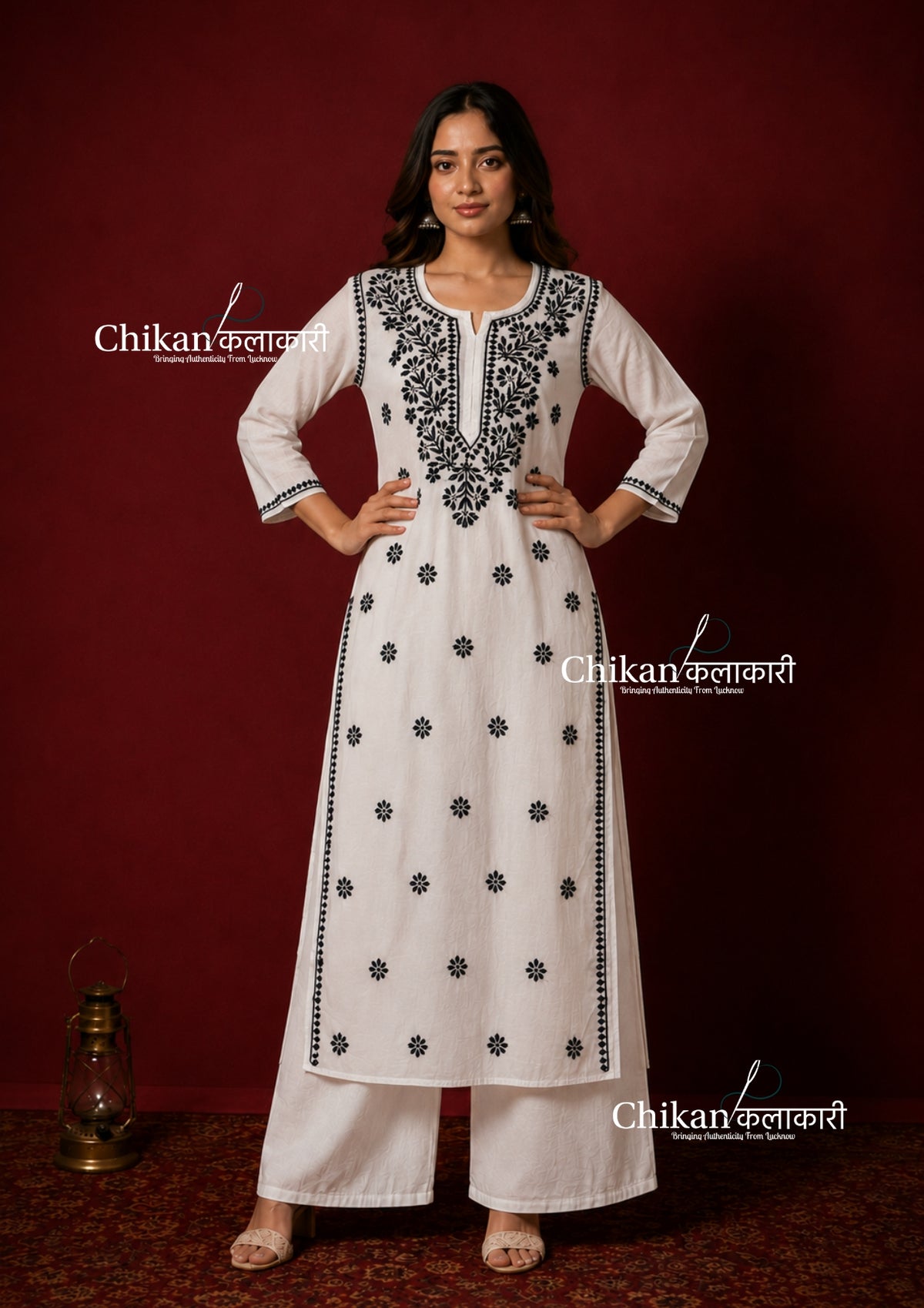 Siya White Cotton White Chikankari Kurti