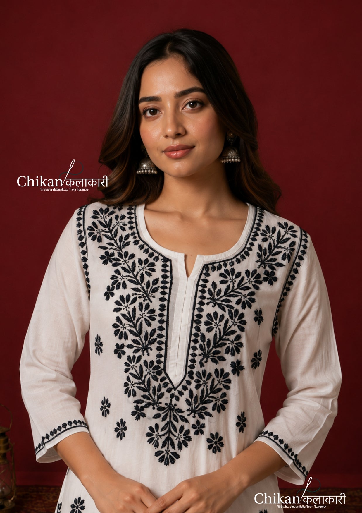 Siya White Cotton White Chikankari Kurti