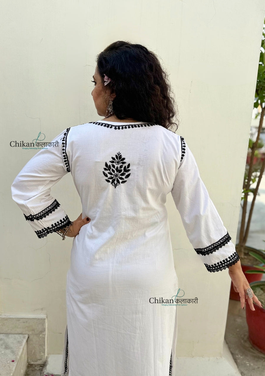 Siyali Cotton White Chikankari Kurti