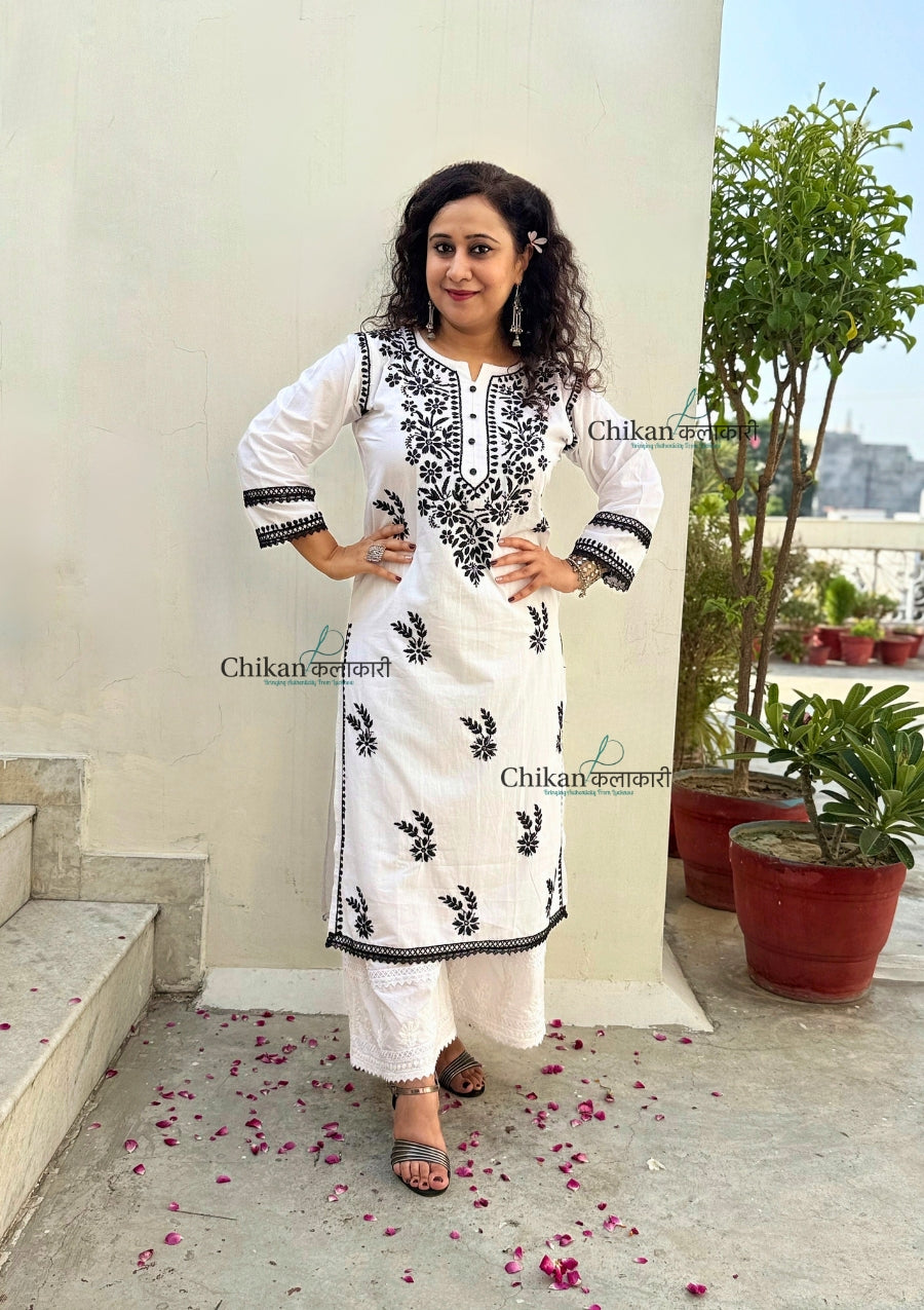 Siyali Cotton White Chikankari Kurti