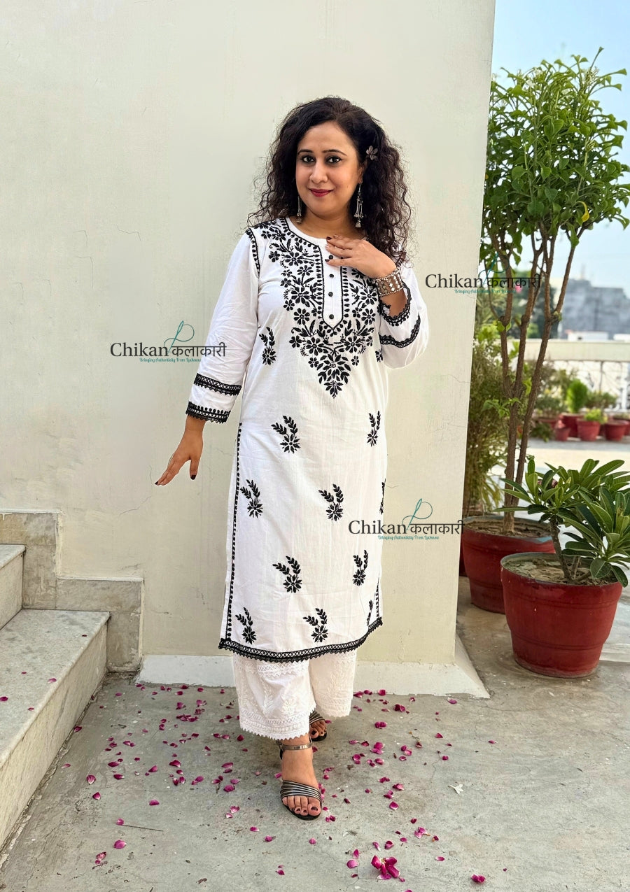 Siyali Cotton White Chikankari Kurti