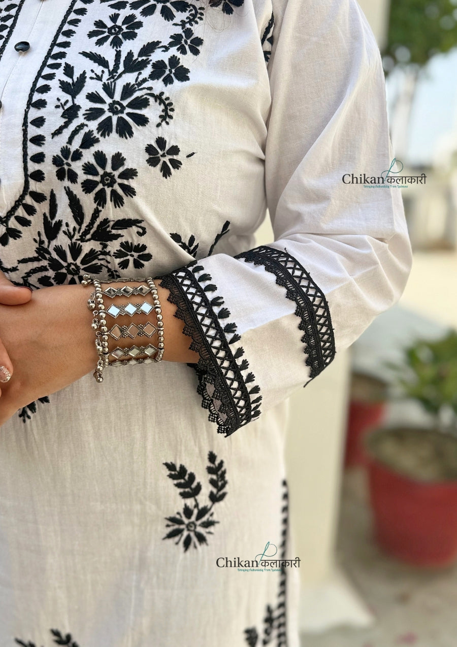 Siyali Cotton White Chikankari Kurti