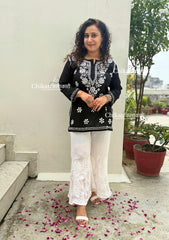Siyara Short Cotton Chikankari Kurti - Black