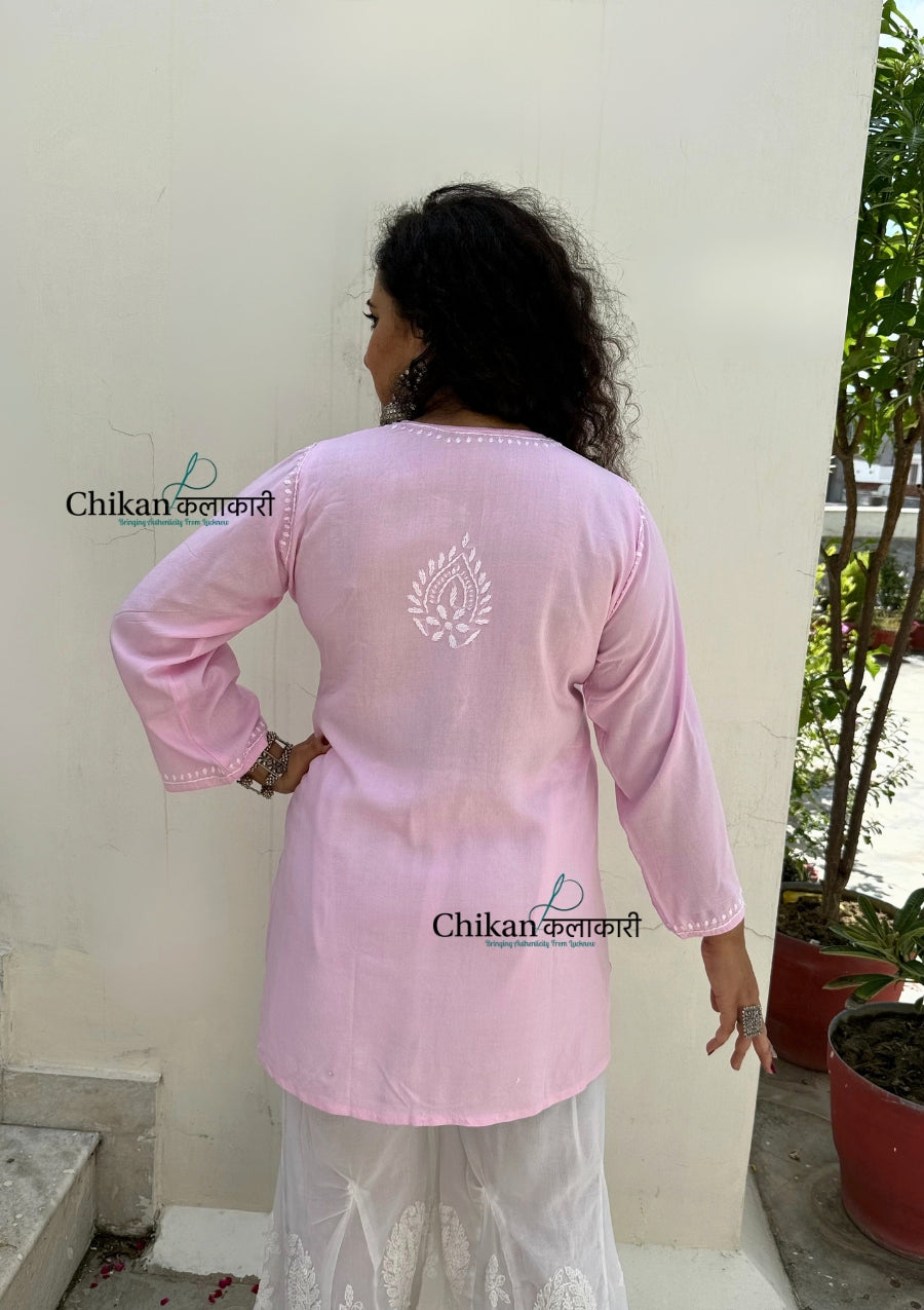 Tanisha Rayon Short Chikankari Kurti - Pink