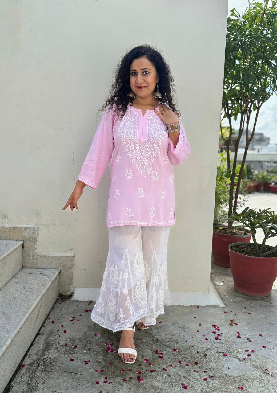 Tanisha Rayon Short Chikankari Kurti - Pink