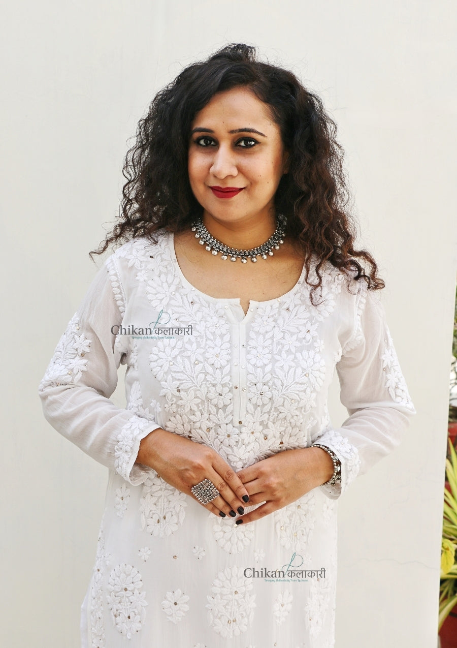 Tanisha White Viscose Chikankari Kurti