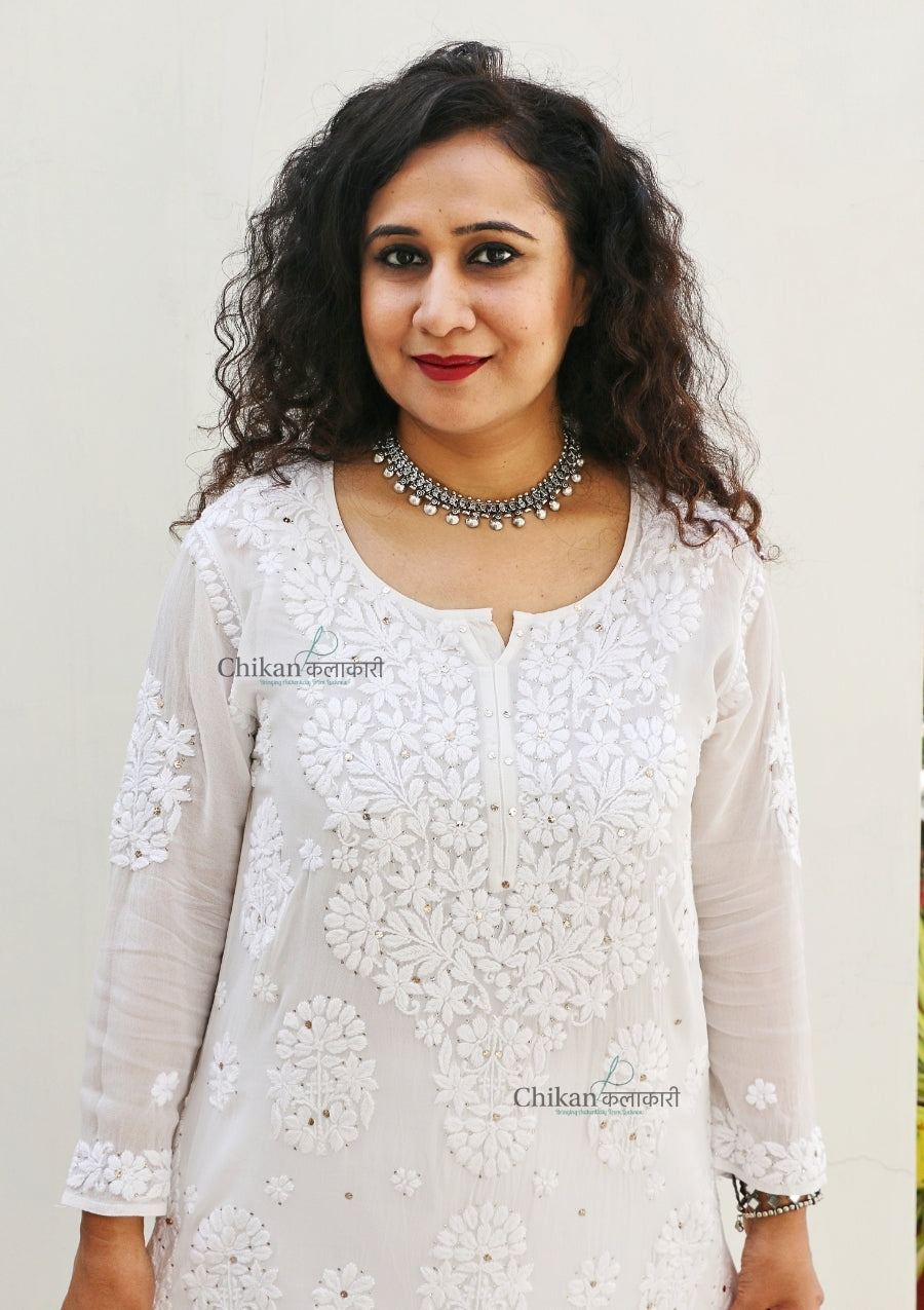 Tanisha White Viscose Chikankari Kurti