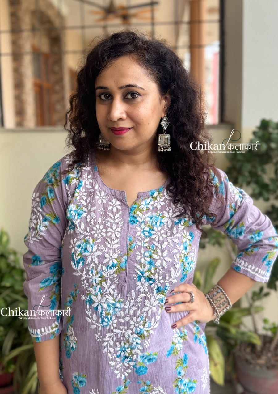 Tanvi Mulmul Chikankari Kurti - Grey