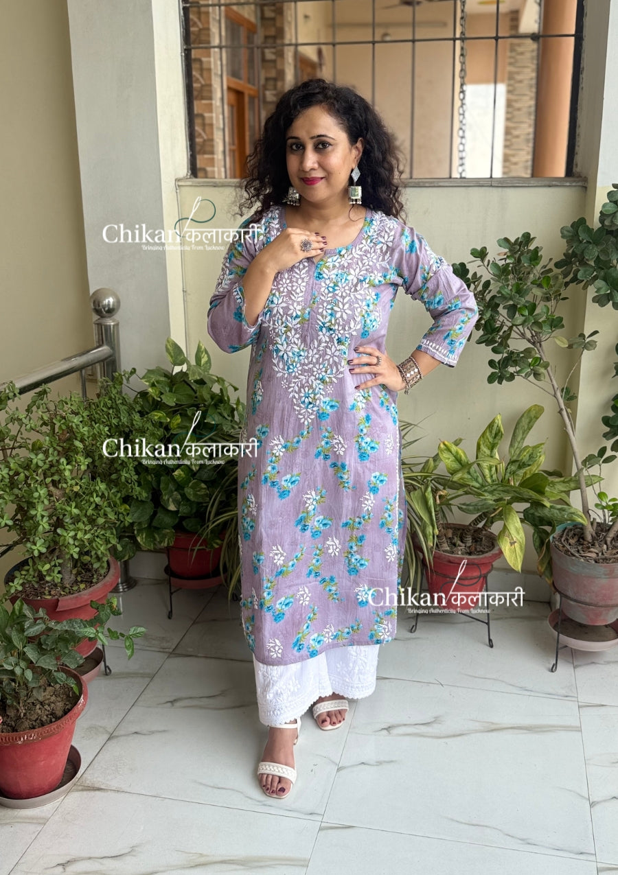 Tanvi Mulmul Chikankari Kurti - Grey