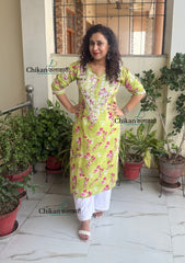 Tanvi Mulmul Chikankari Kurti - Pista Green