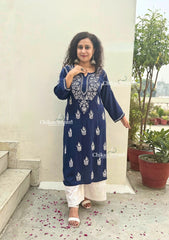 Tanya Rayon Chikankari Kurti - Blue