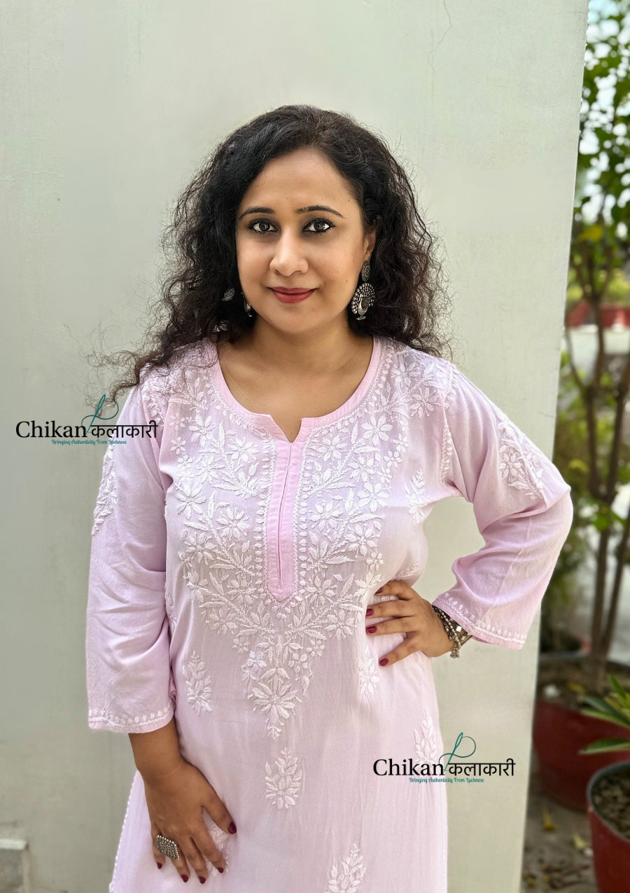 Tanya Rayon Chikankari Kurti - Light Pink