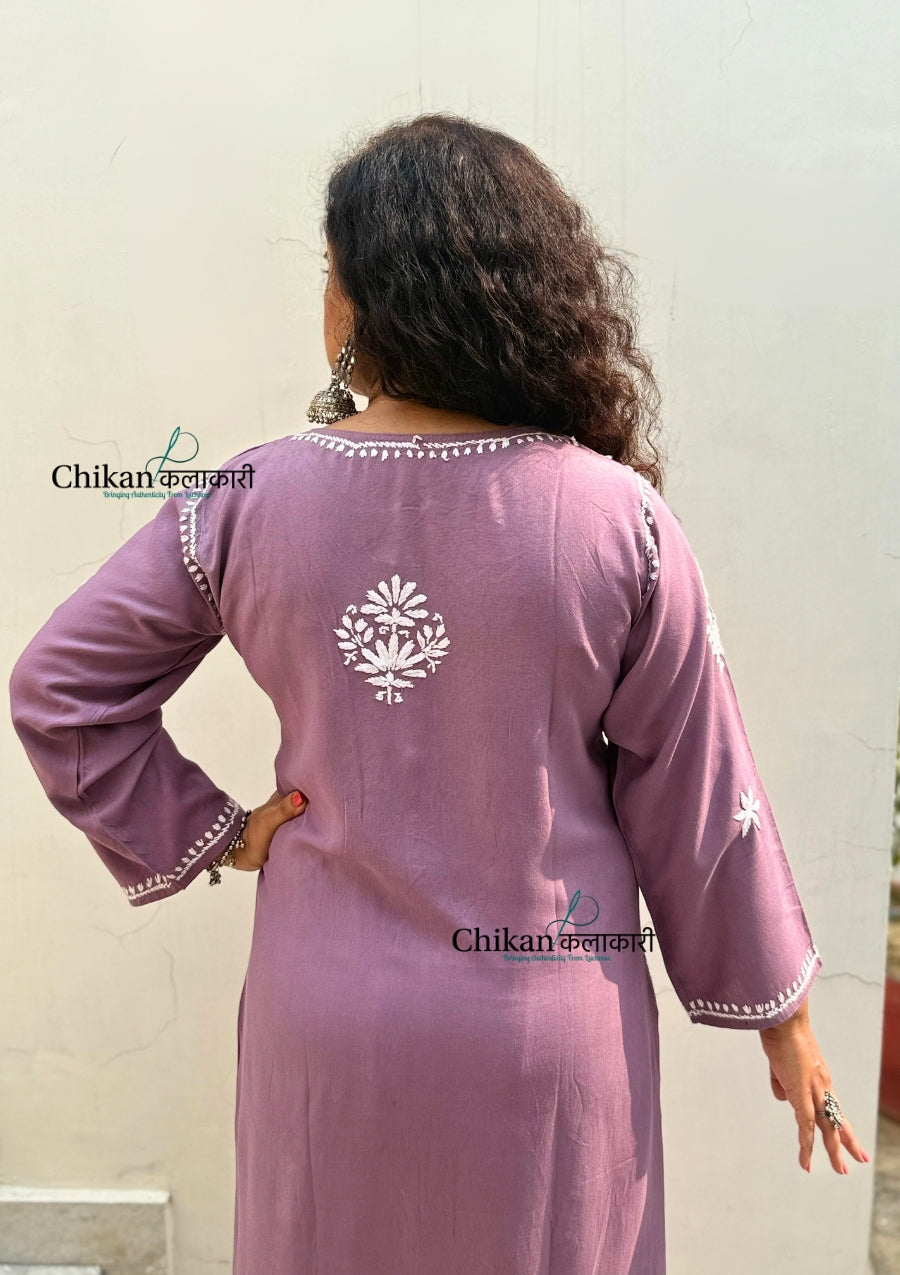 Tanya Rayon Chikankari Kurti - Mauve