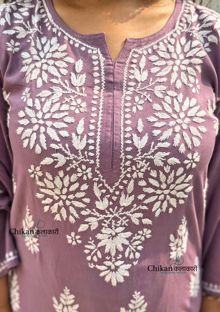 Tanya Rayon Chikankari Kurti - Mauve